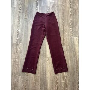 VTG Caché Burgundy Velvet Cutout Hem Flare Pants Sz 2 90s Y2K Classic USA Made